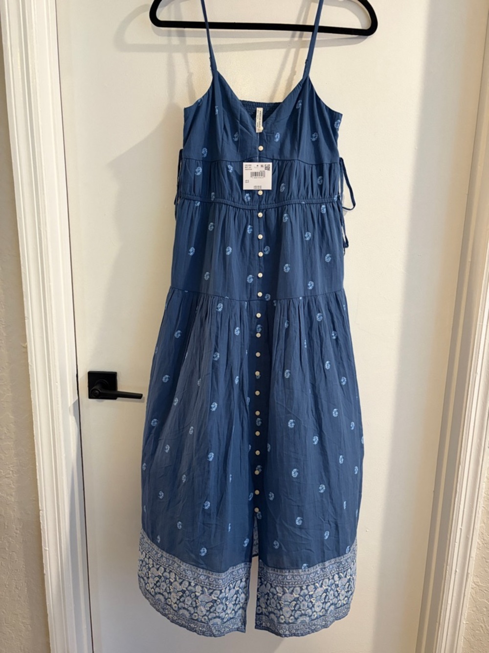 American Eagle Blue Embroidered Button-Front Midi Dress size small NWT